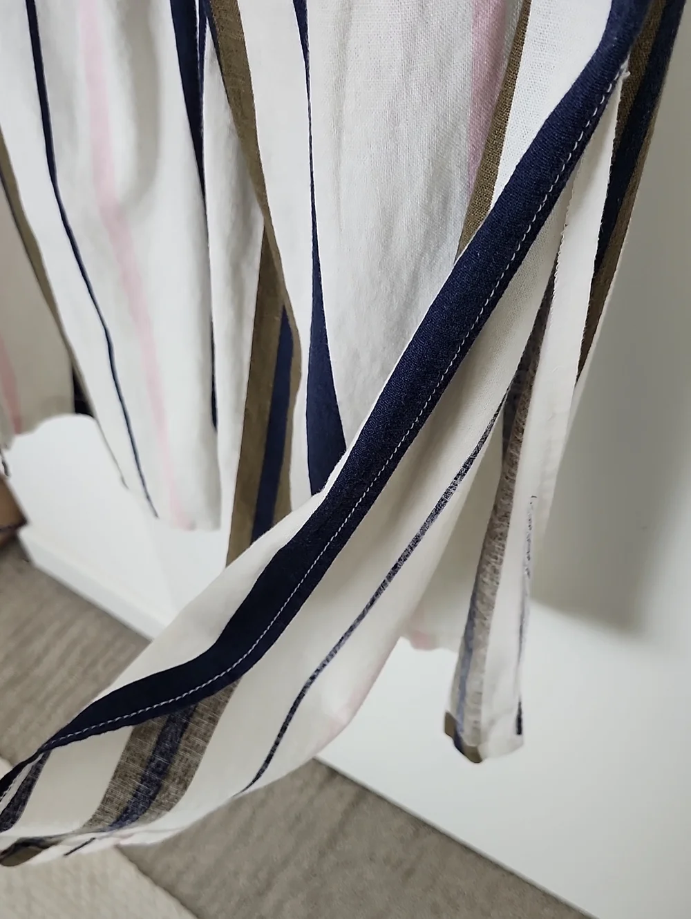 Rewash Striped Paperbag-Waist Wide Leg Pants in White, Navy, Olive & Pink